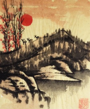 Berg im Sonnenuntergang (1) — 18x21cm Tinte auf Reispapier 2015