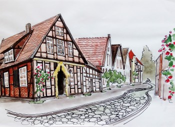 Eine alte Straße in Nienburg — 29x21cm Tinte auf Papier 2016